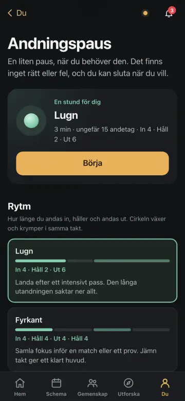 Skärmbild från appen: andningspausen