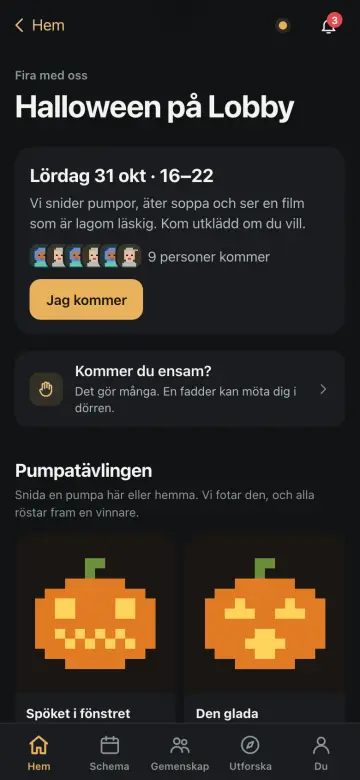 Skärmbild från appen: Halloween på Lobby